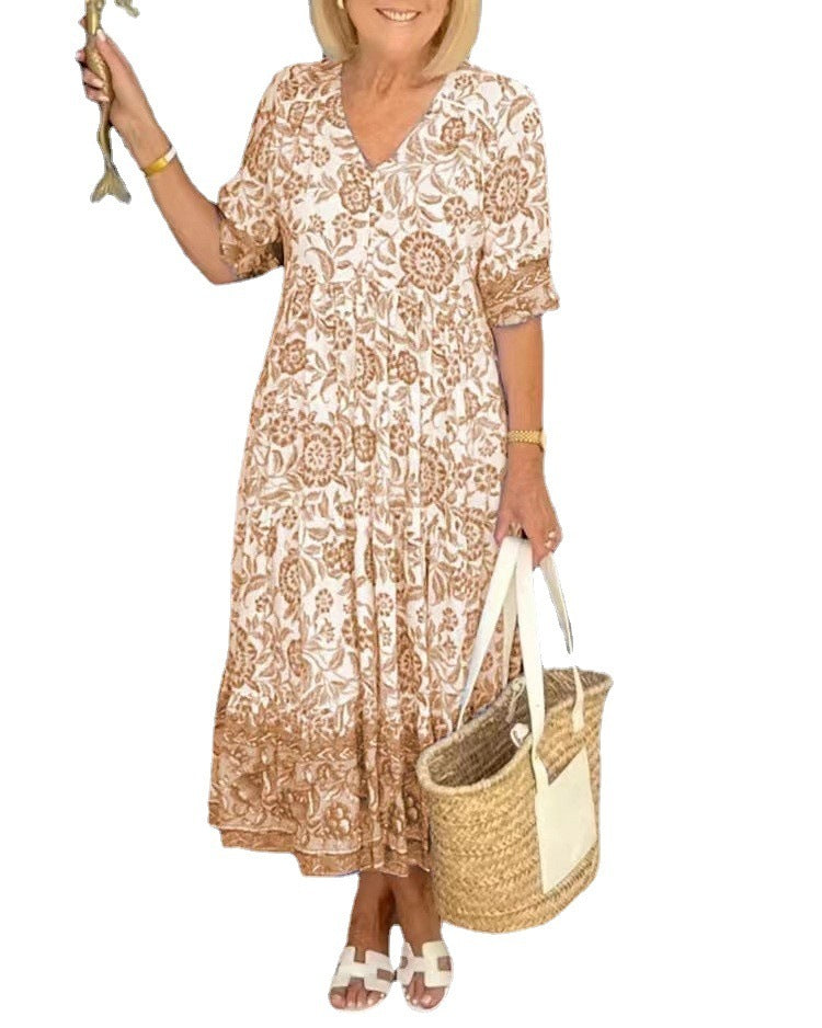 Temperament Commuting Long Floral Tie Dyed Printed Dress