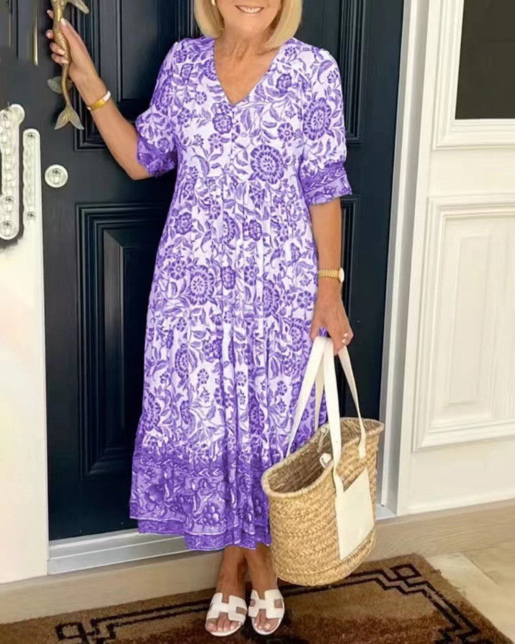 Temperament Commuting Long Floral Tie Dyed Printed Dress
