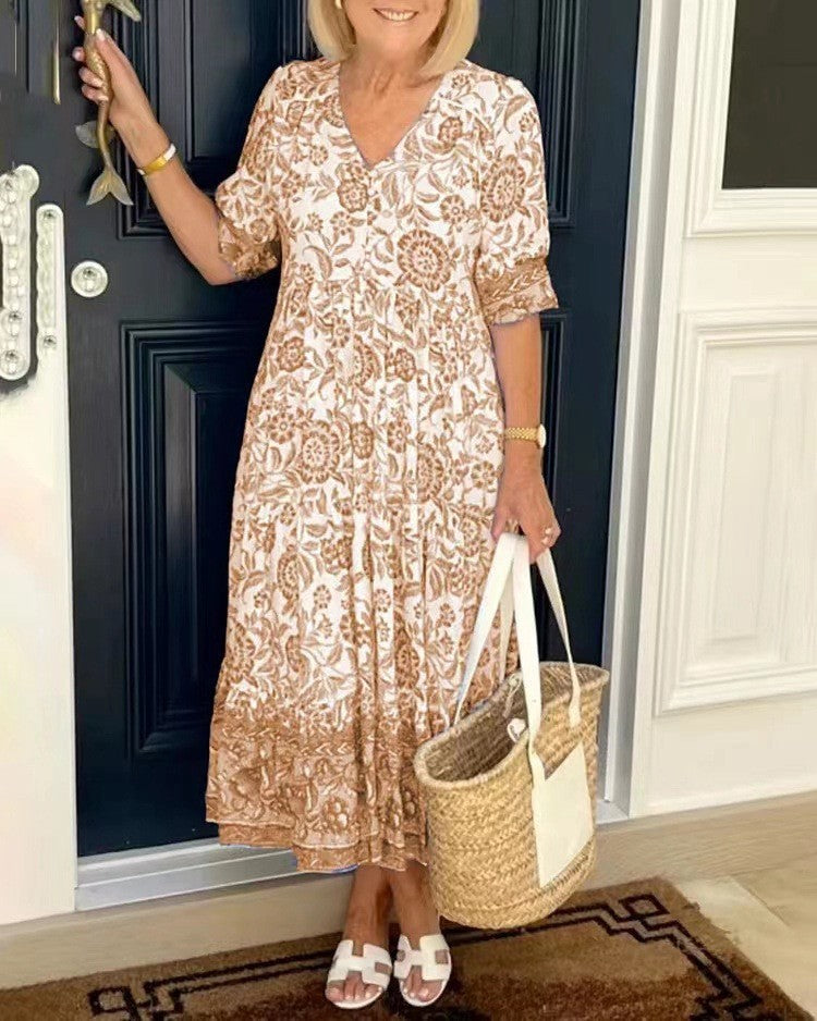 Temperament Commuting Long Floral Tie Dyed Printed Dress