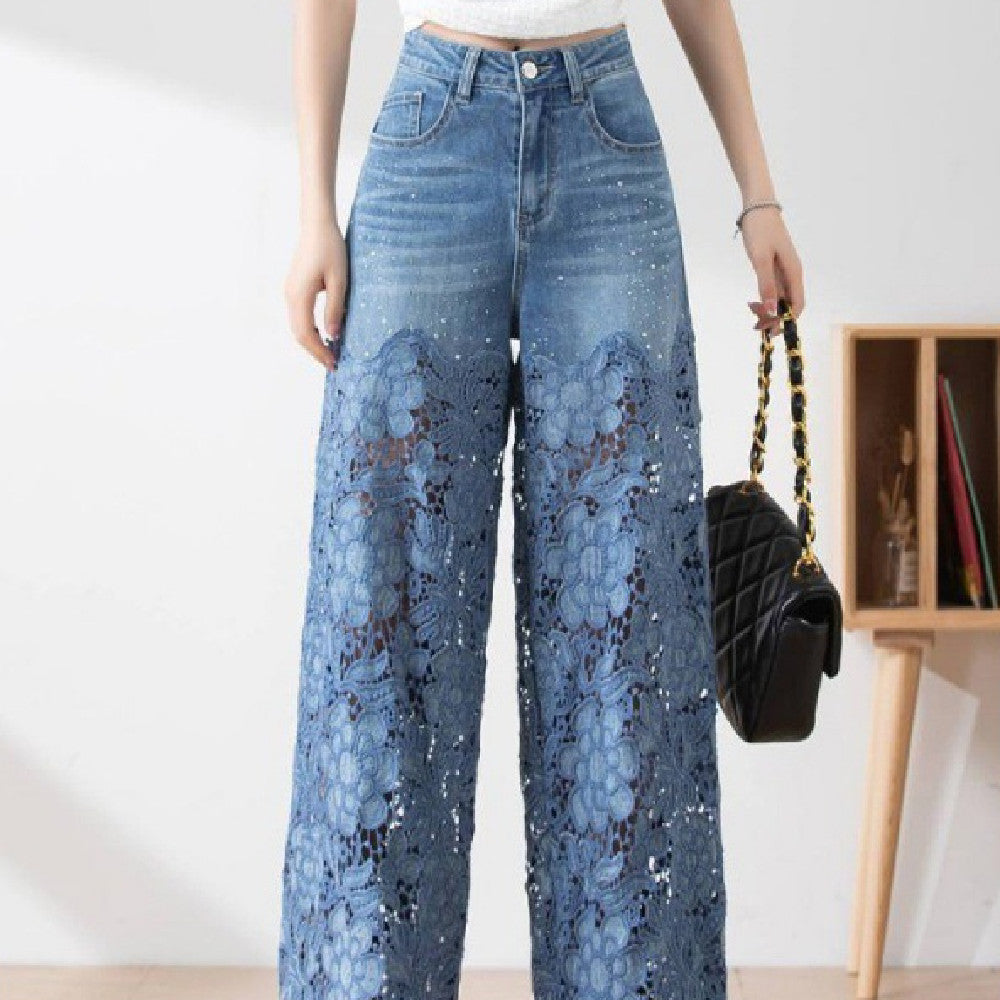 SORAYA – Pantalon Femme Taille Haute à Jambes Larges et Coutures Stylées