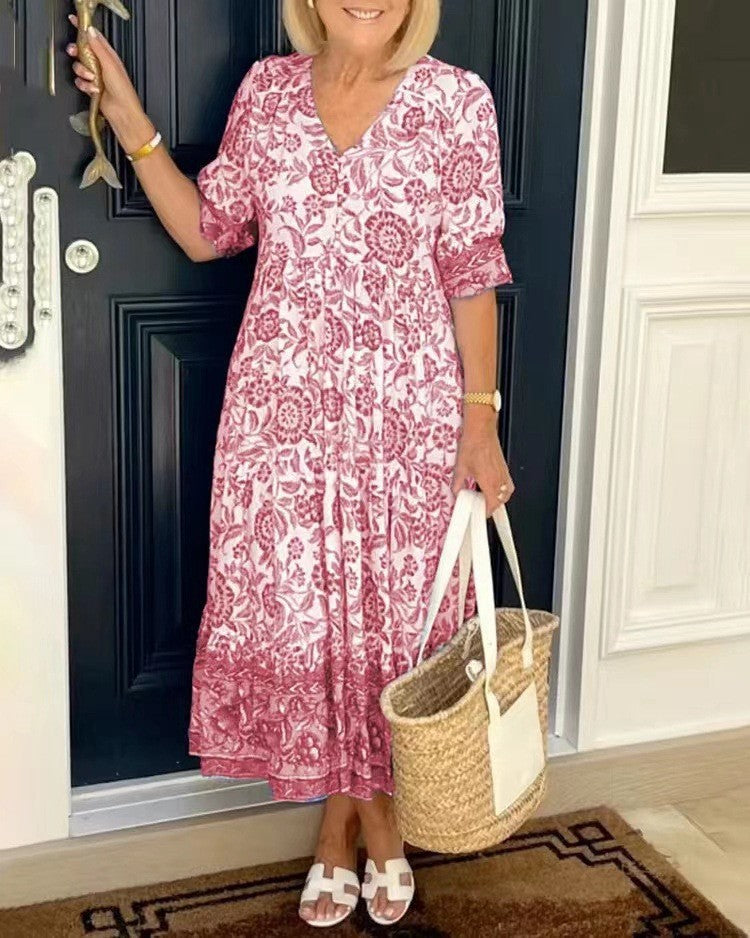 Temperament Commuting Long Floral Tie Dyed Printed Dress
