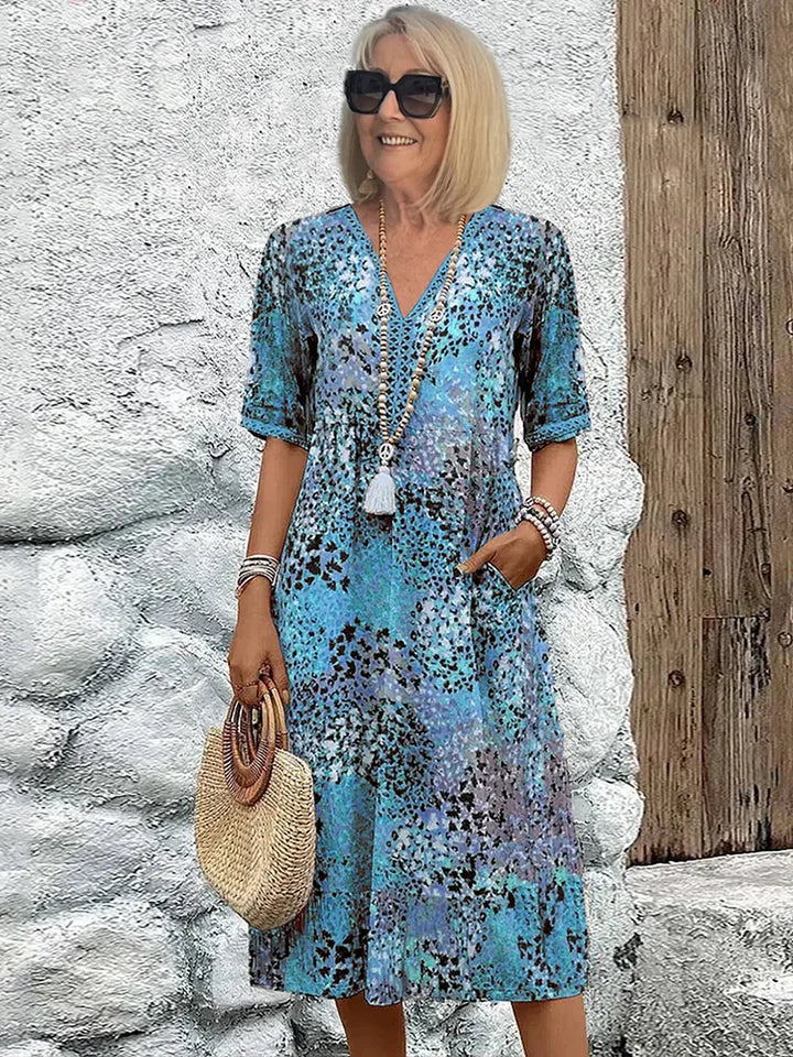 Salsam – Robe d'Été Décontractée à Col en V avec Poches, Parfaite pour les Vacances et la Maison