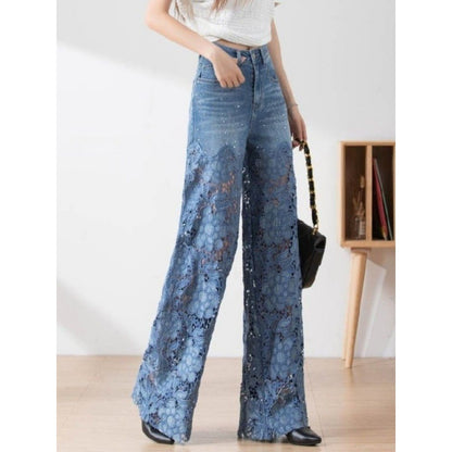 SORAYA – Pantalon Femme Taille Haute à Jambes Larges et Coutures Stylées