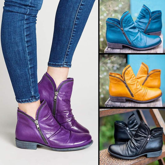 MARTIN - Bottes en Cuir Femme avec Fermeture Éclair Latérale
