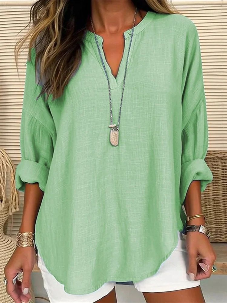 LOUISE – Chemise ample en coton et lin à col montant