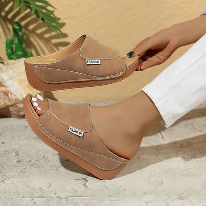 Maëlys – Sandales compensées d'été à bout ouvert style romain pour femme