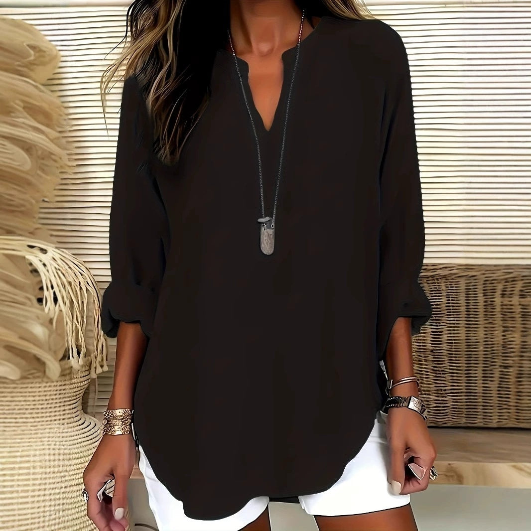 LOUISE – Chemise ample en coton et lin à col montant