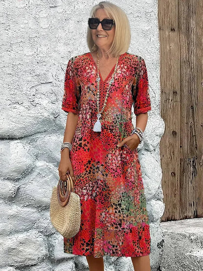 Salsam – Robe d'Été Décontractée à Col en V avec Poches, Parfaite pour les Vacances et la Maison