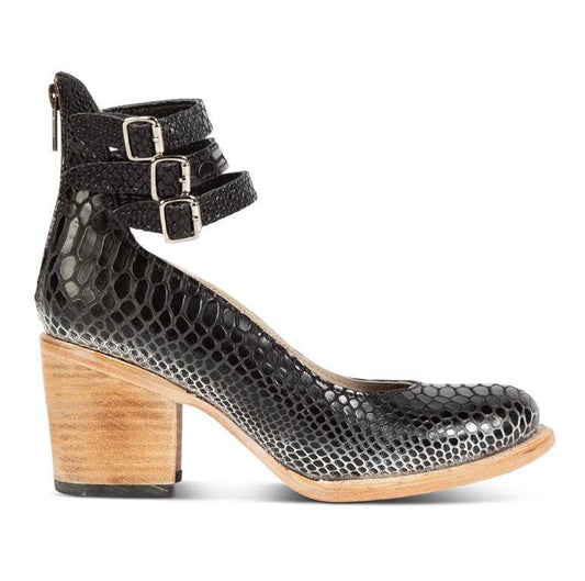 CLÉMENCE – Escarpins à talons hauts femme à triple bride et imprimé serpent FREEBIRD