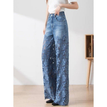 SORAYA – Pantalon Femme Taille Haute à Jambes Larges et Coutures Stylées