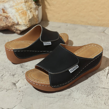Maëlys – Sandales compensées d'été à bout ouvert style romain pour femme