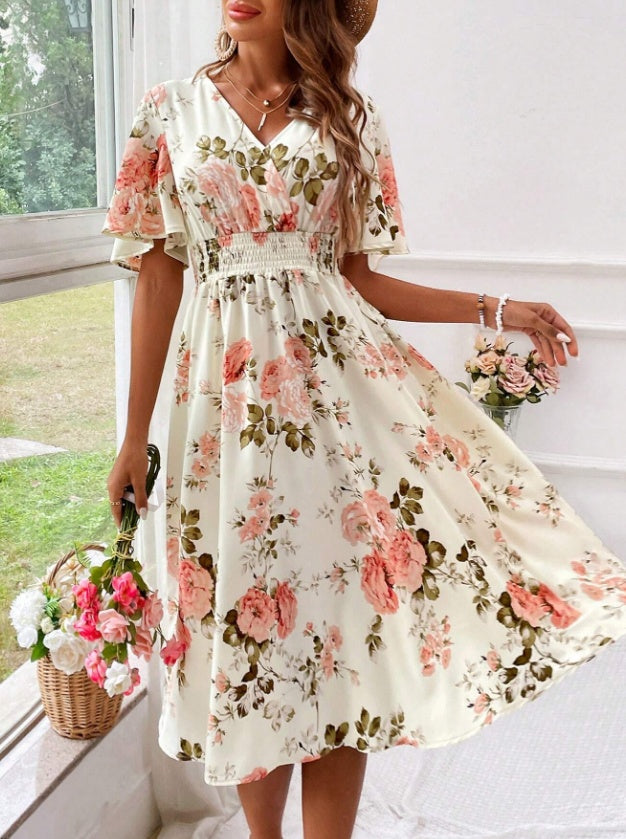 ÉLODIE – Robe à imprimé floral pour femme avec taille cintrée élégante