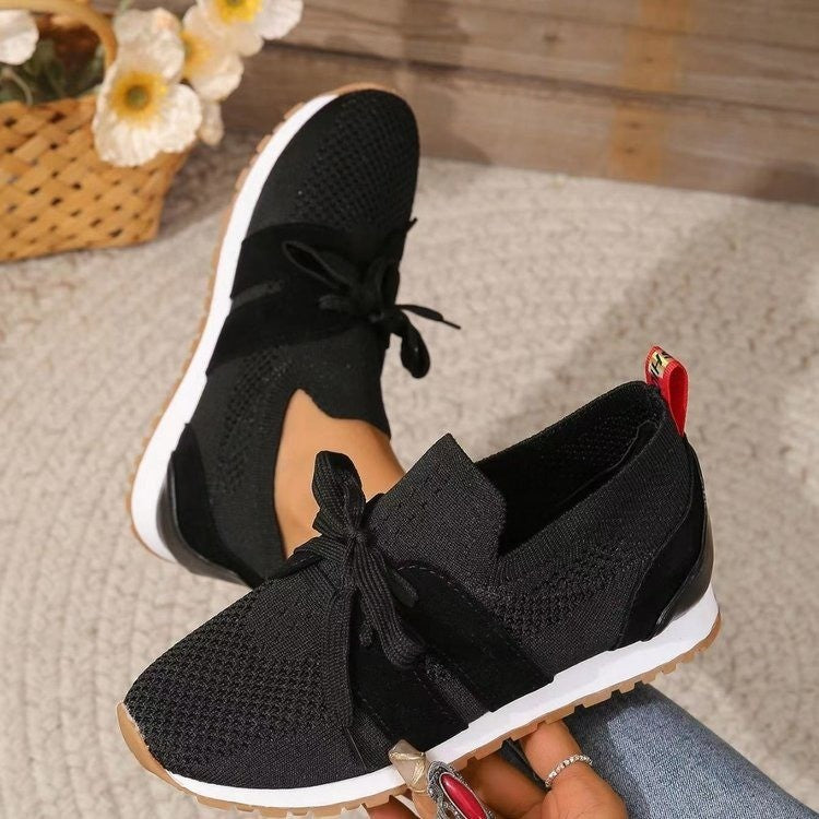 Chaussures plates à lacets pour femme – Mesh respirant et semelle compensée pour confort et style
