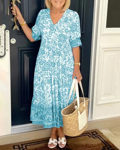 Temperament Commuting Long Floral Tie Dyed Printed Dress