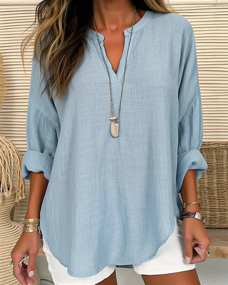 LOUISE – Chemise ample en coton et lin à col montant