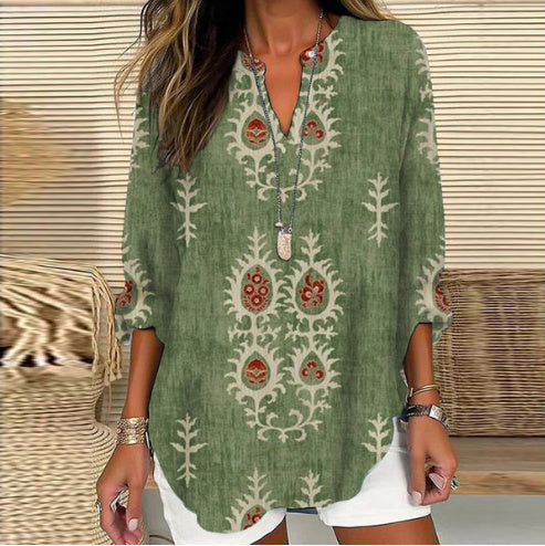 LOUISE – Chemise ample en coton et lin à col montant