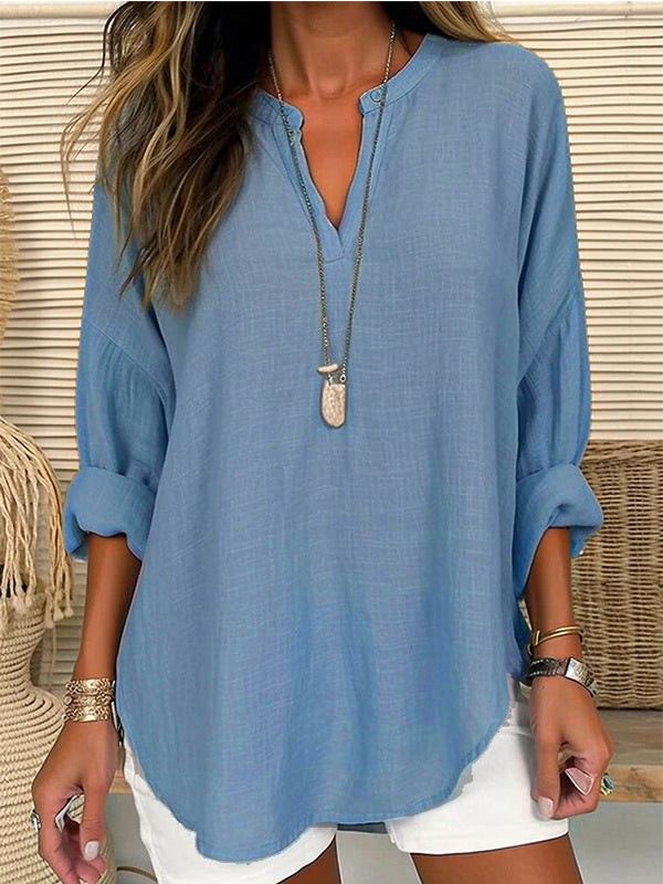 LOUISE – Chemise ample en coton et lin à col montant