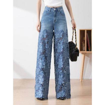 SORAYA – Pantalon Femme Taille Haute à Jambes Larges et Coutures Stylées