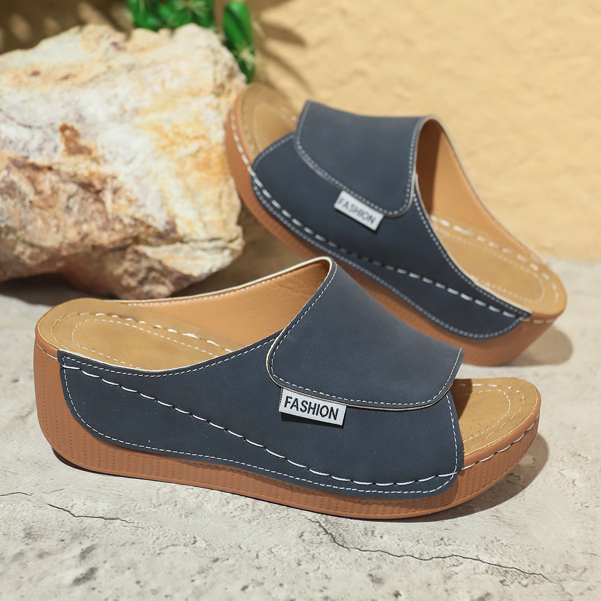 Maëlys – Sandales compensées d'été à bout ouvert style romain pour femme