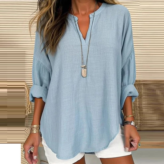 LOUISE – Chemise ample en coton et lin à col montant