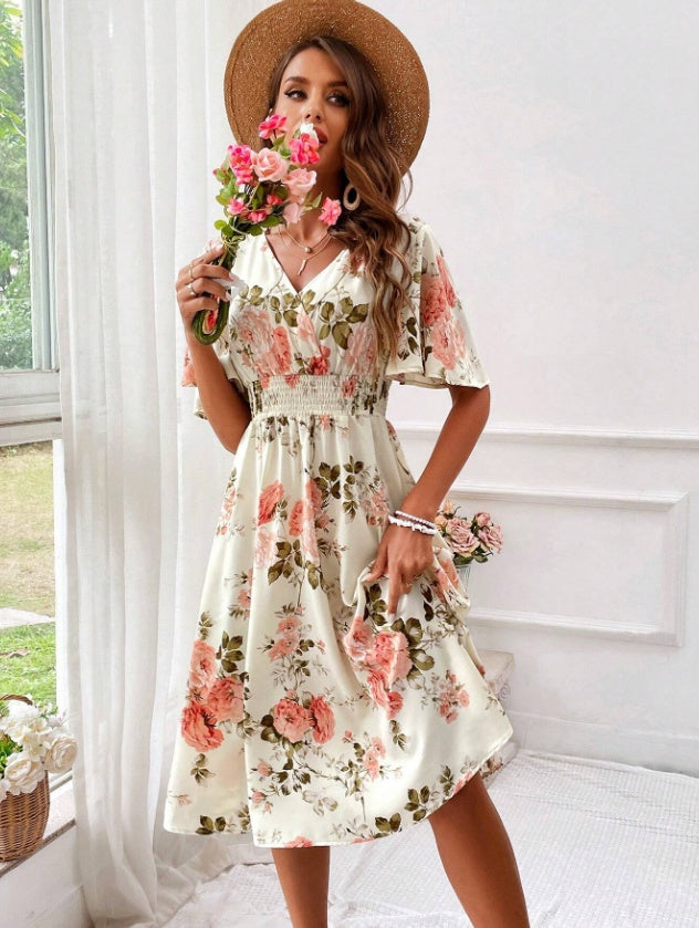 ÉLODIE – Robe à imprimé floral pour femme avec taille cintrée élégante