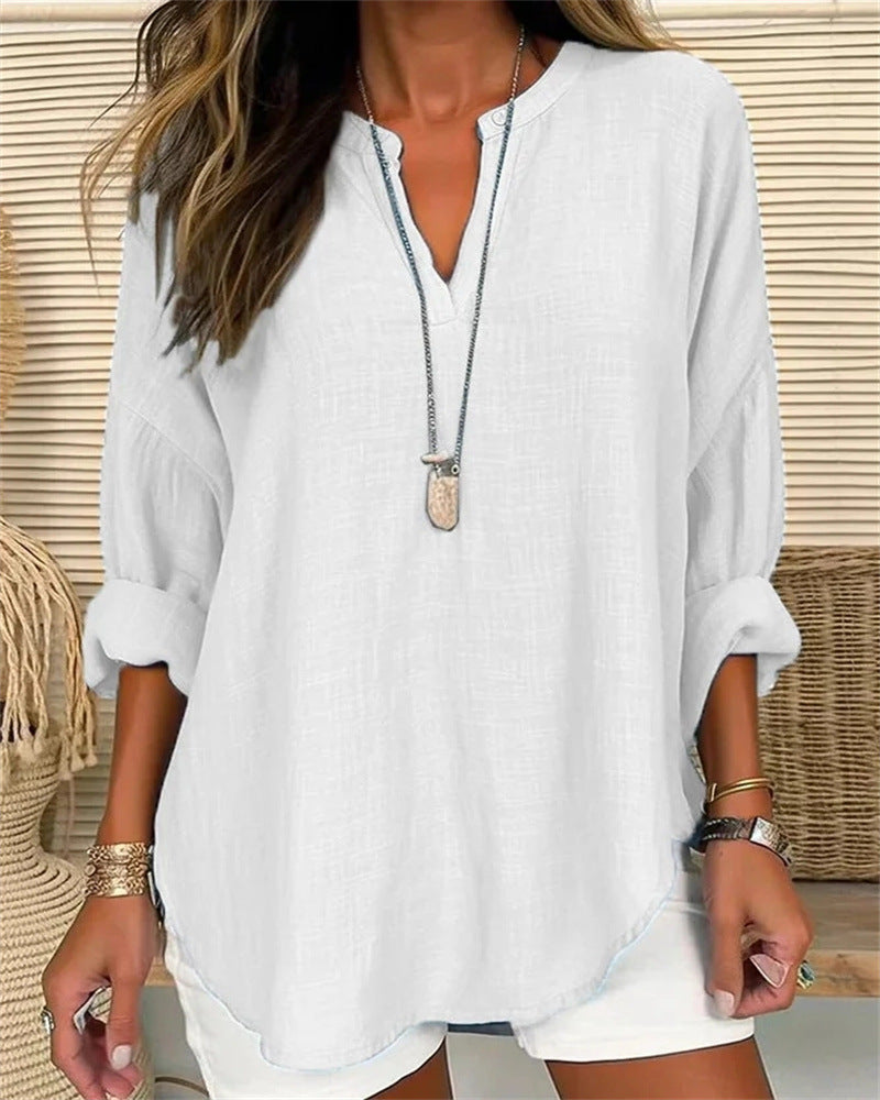 LOUISE – Chemise ample en coton et lin à col montant