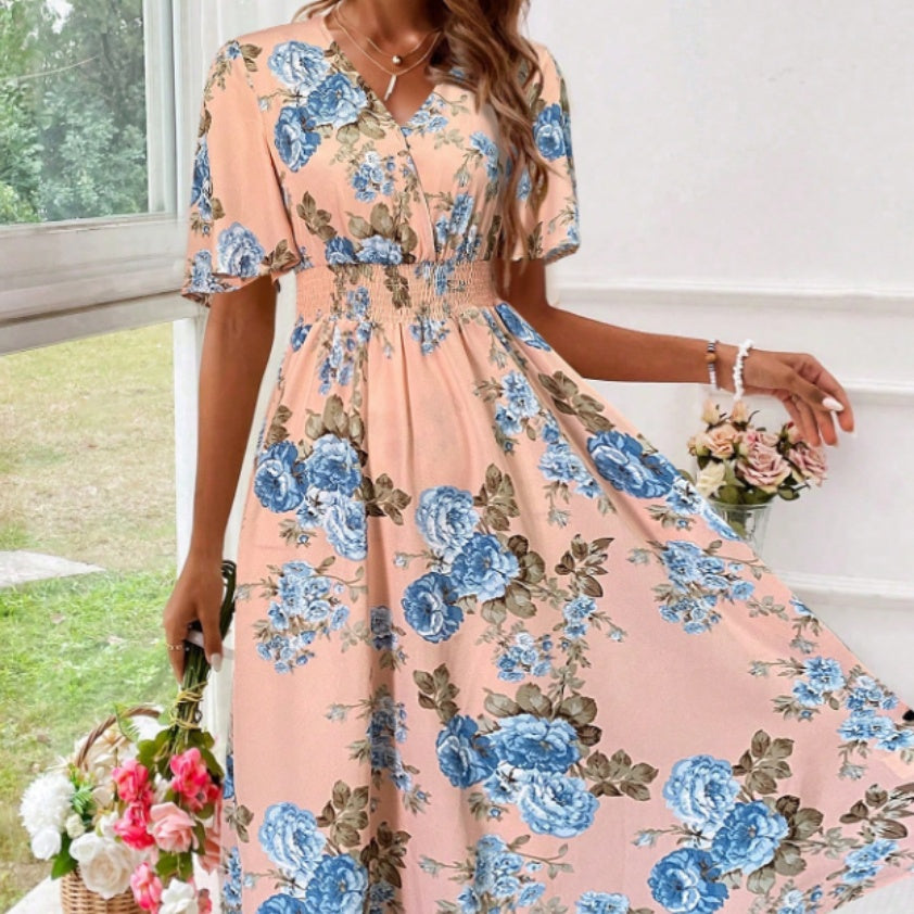 ÉLODIE – Robe à imprimé floral pour femme avec taille cintrée élégante