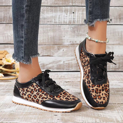 Baskets à lacets avec imprimé léopard – Style sportif et décontracté pour femmes
