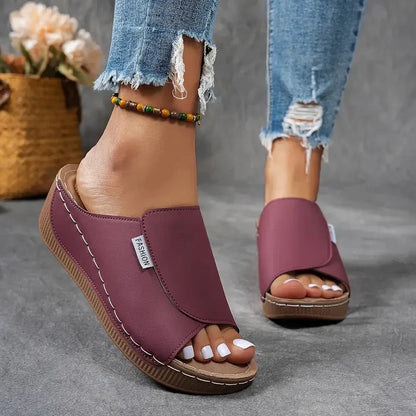Maëlys – Sandales compensées d'été à bout ouvert style romain pour femme