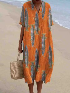 Maïna – Robe Tunique Grande Taille à Manches Courtes avec Poche
