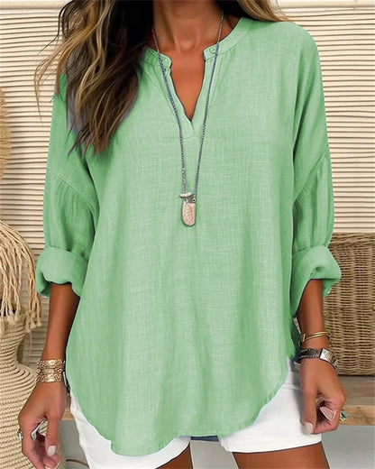 LOUISE – Chemise ample en coton et lin à col montant