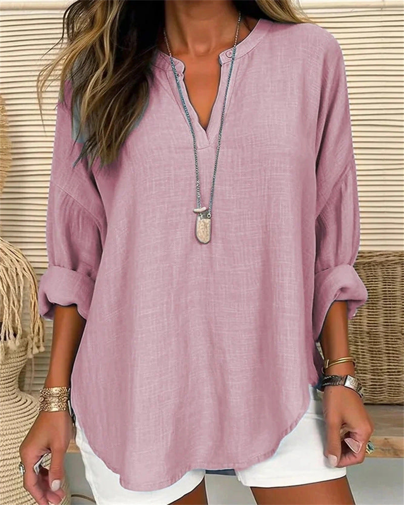 LOUISE – Chemise ample en coton et lin à col montant