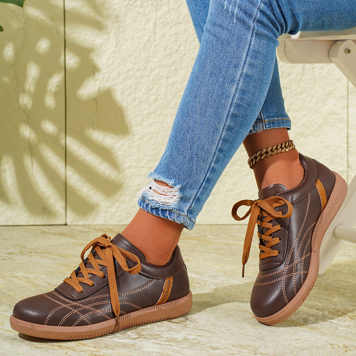 DINA - Baskets Rétro à Lacets Semelle Épaisse