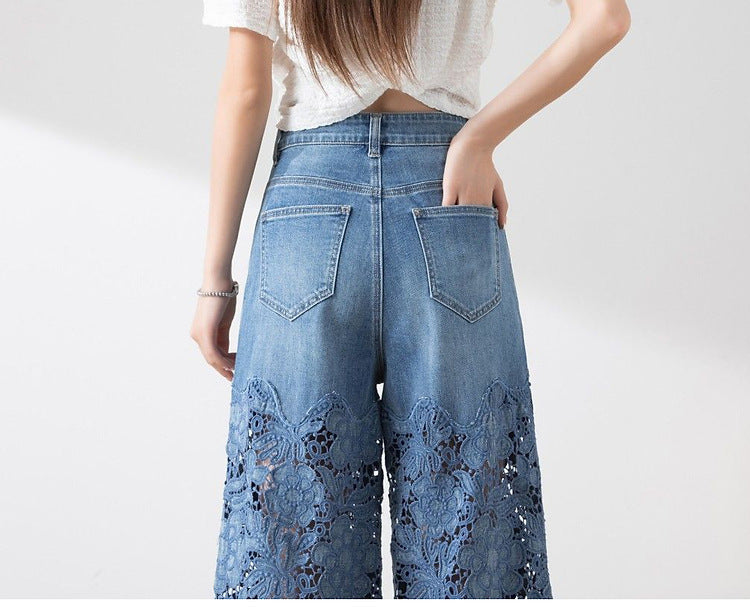 SORAYA – Pantalon Femme Taille Haute à Jambes Larges et Coutures Stylées