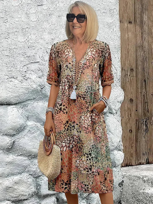 Salsam – Robe d'Été Décontractée à Col en V avec Poches, Parfaite pour les Vacances et la Maison