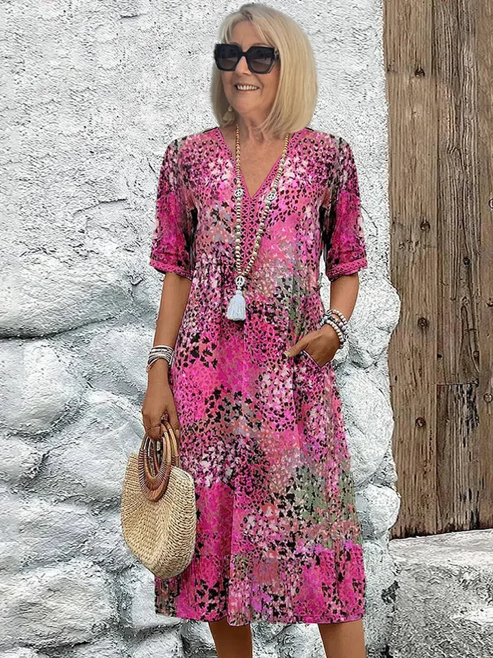 Salsam – Robe d'Été Décontractée à Col en V avec Poches, Parfaite pour les Vacances et la Maison