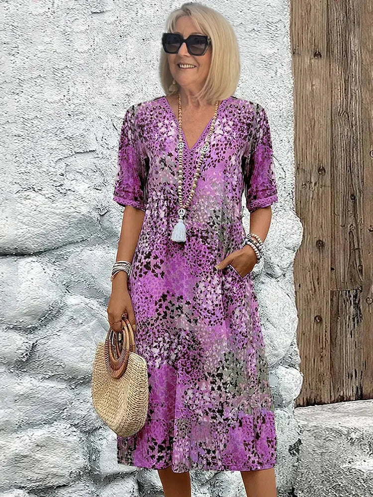 Salsam – Robe d'Été Décontractée à Col en V avec Poches, Parfaite pour les Vacances et la Maison