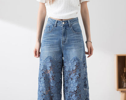 SORAYA – Pantalon Femme Taille Haute à Jambes Larges et Coutures Stylées